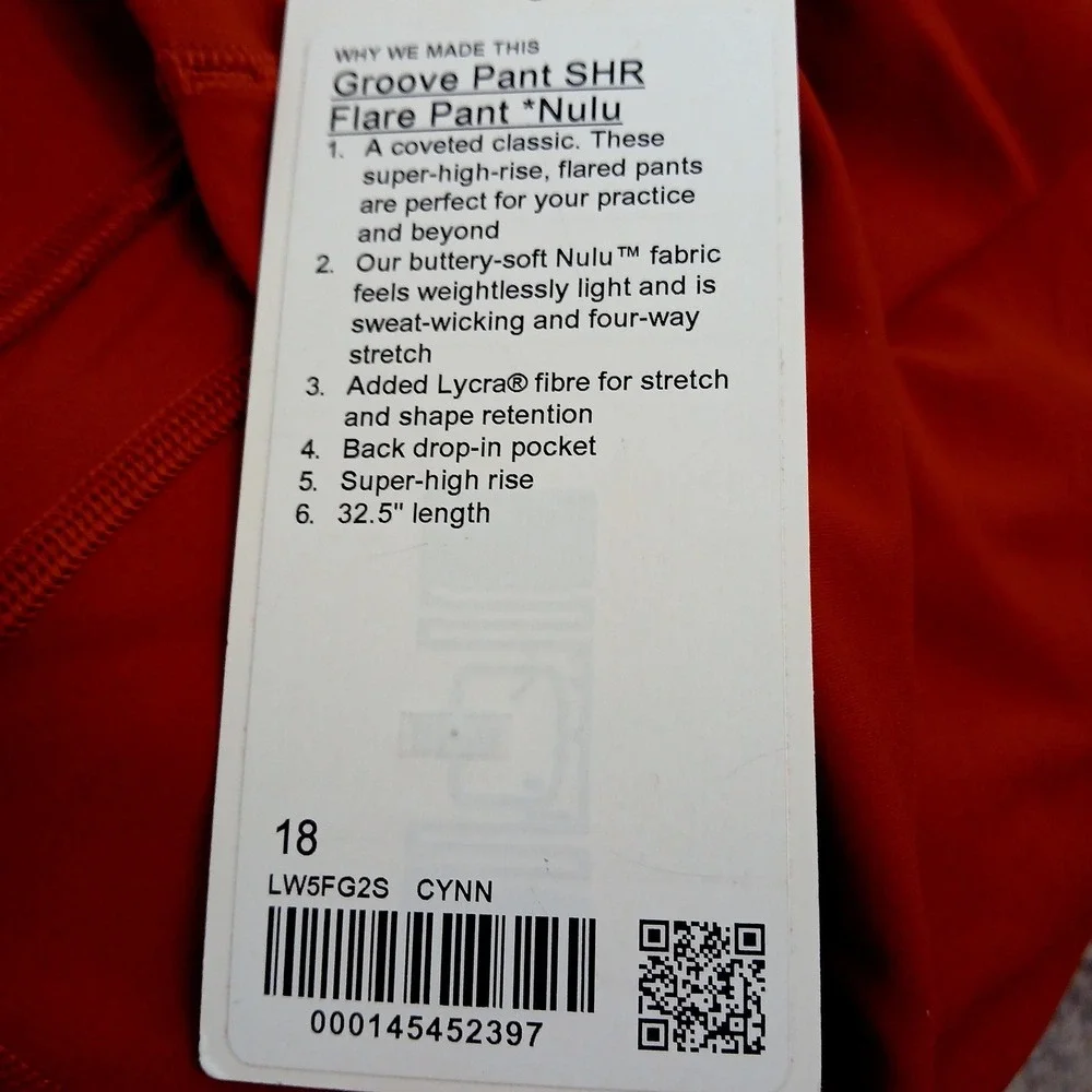 Lululemon‎ Pants Womens 18 Orange Groove Super High Rise Flare Nulu 32.5 Yoga